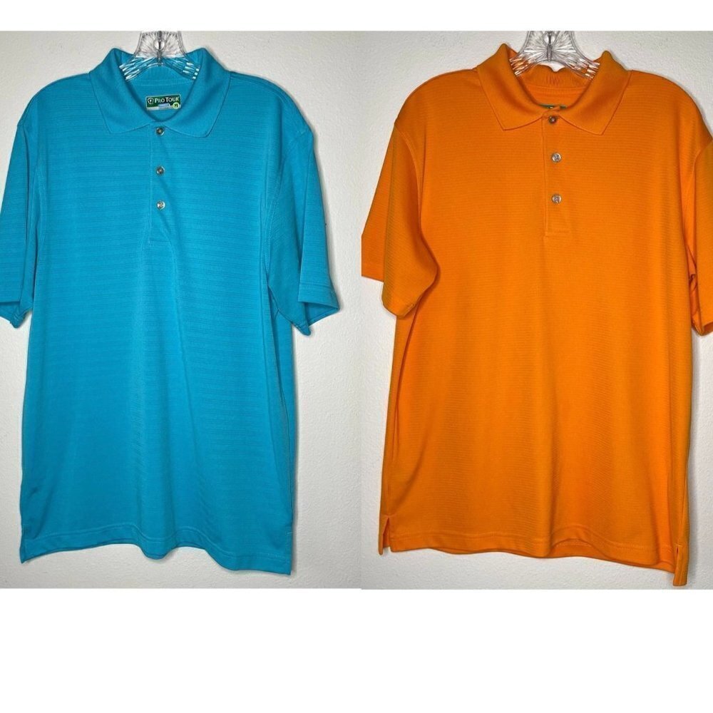 Pro Tour Golf Polo Medium Lot of 2 Blue & Orange Cool Play